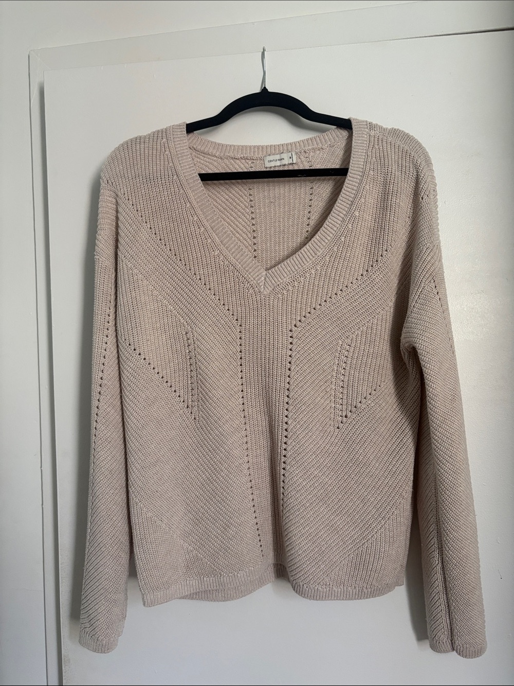 Gentle Fawn Light Beige V-Neck Open Knit Sweater